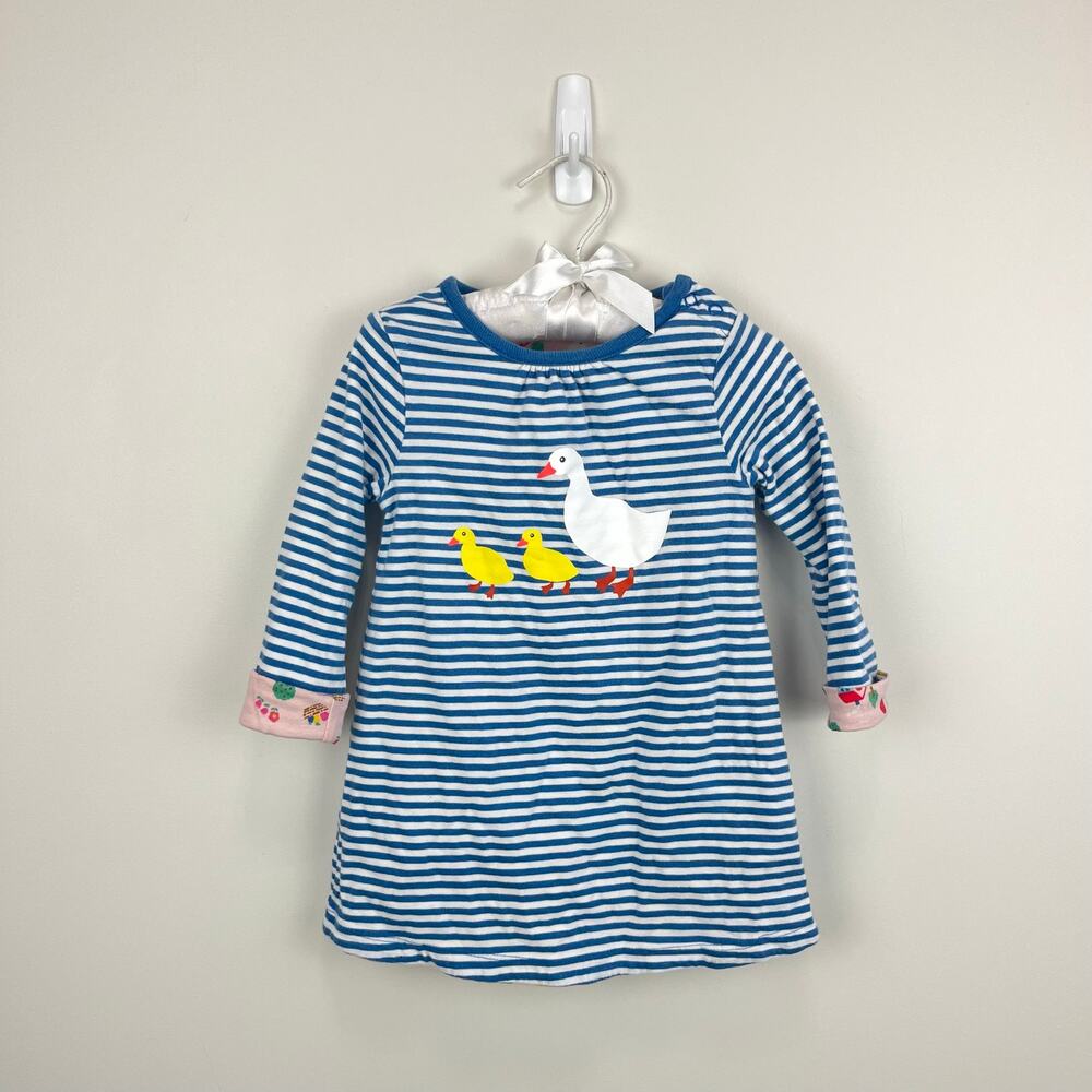 Mini Boden Reversible Elizabethan Blue Stripe Farm Dress 6-12 Months